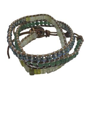Victoria Emerson Wrap Bracelet Beaded Leather Multicolor Stones and Beads